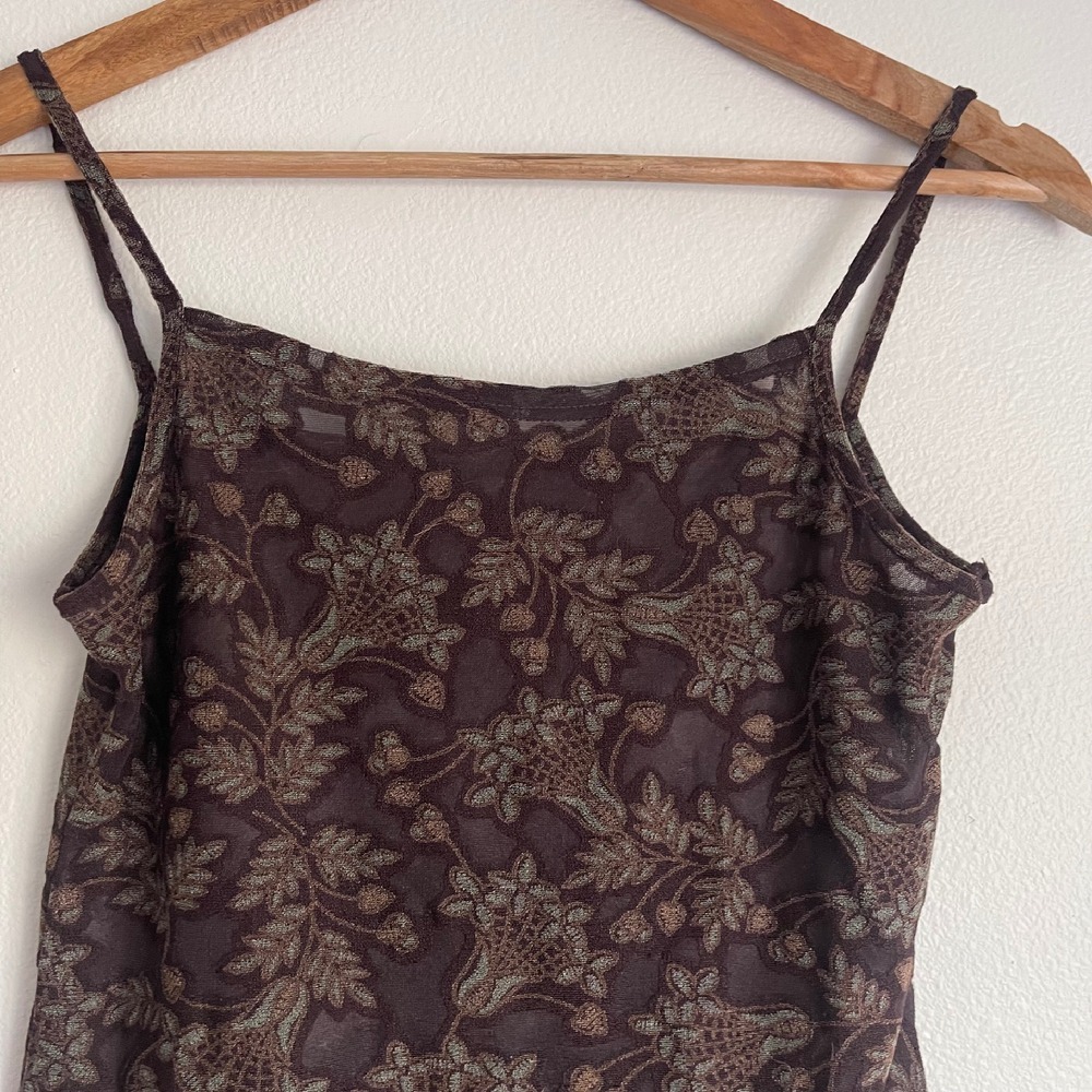 Vintage Abahouse Devinette Semi-Sheer‎ Brown Floral Camisole - Picture 5 of 12